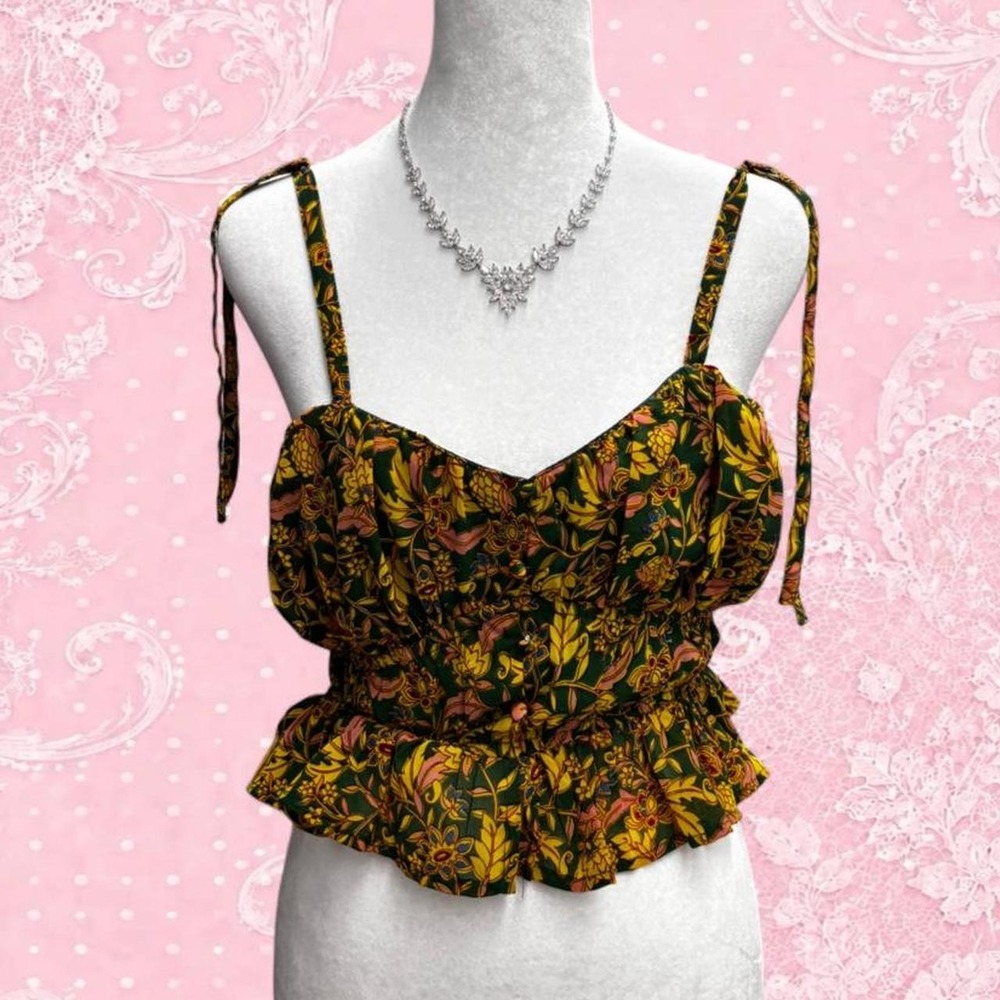 JAPNA OLIVE FLORAL CAMI TOP